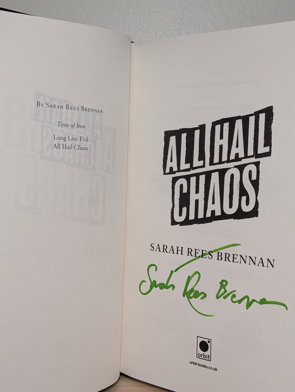 All Hail Chaos by Sarah Rees Brennan (Signed First Edition)