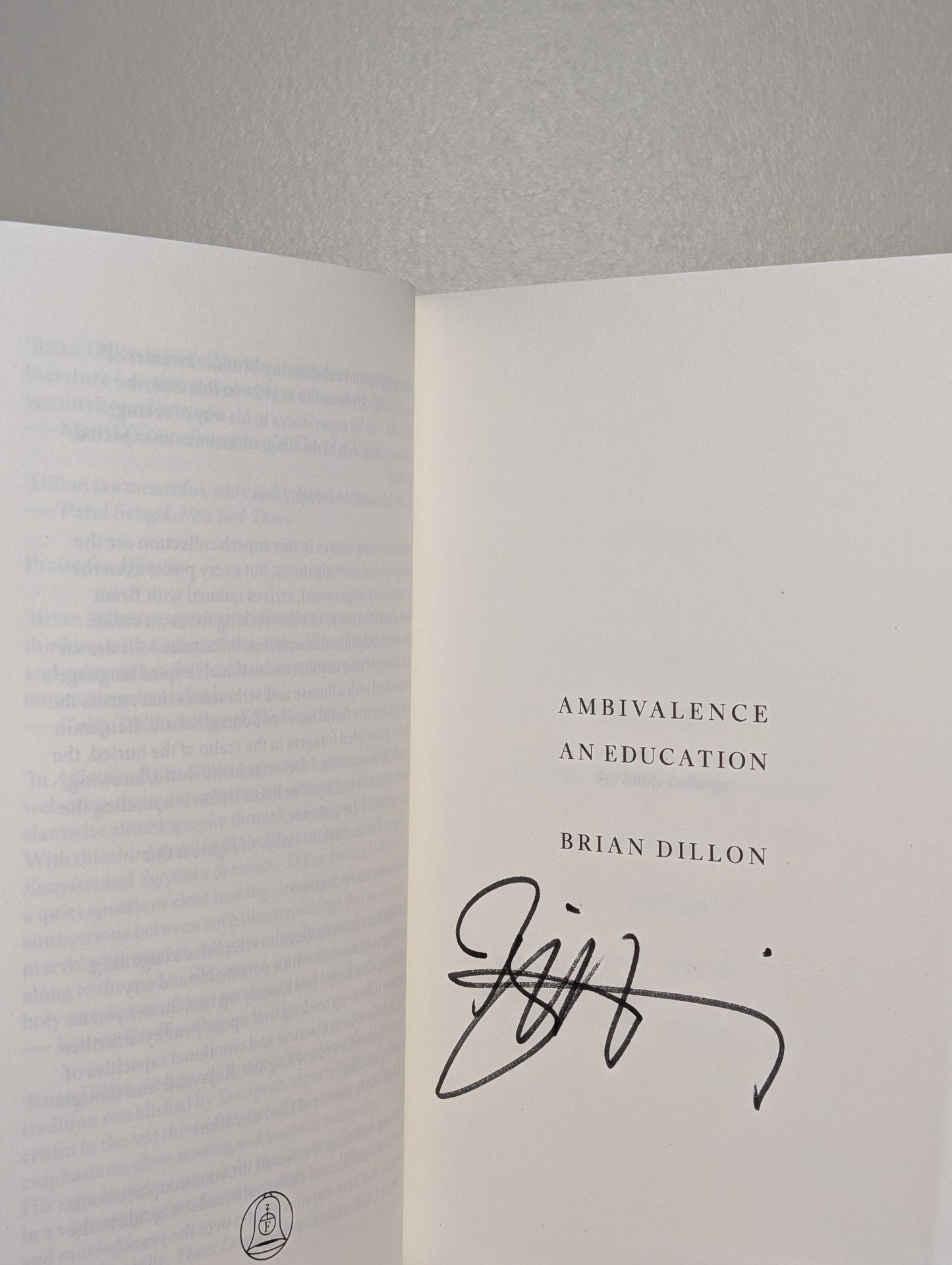 Ambivalence by Brian Dillon (Signed First Edition)