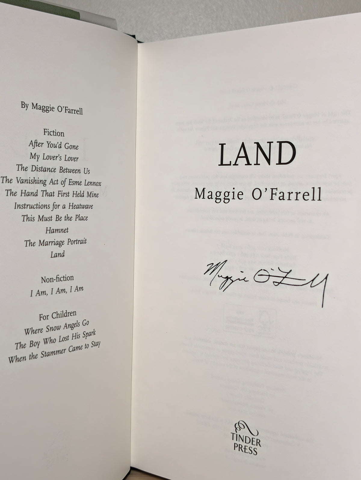 Land by Maggie O'Farrell (Stamped First Edition with exclusive boards and endpapers)