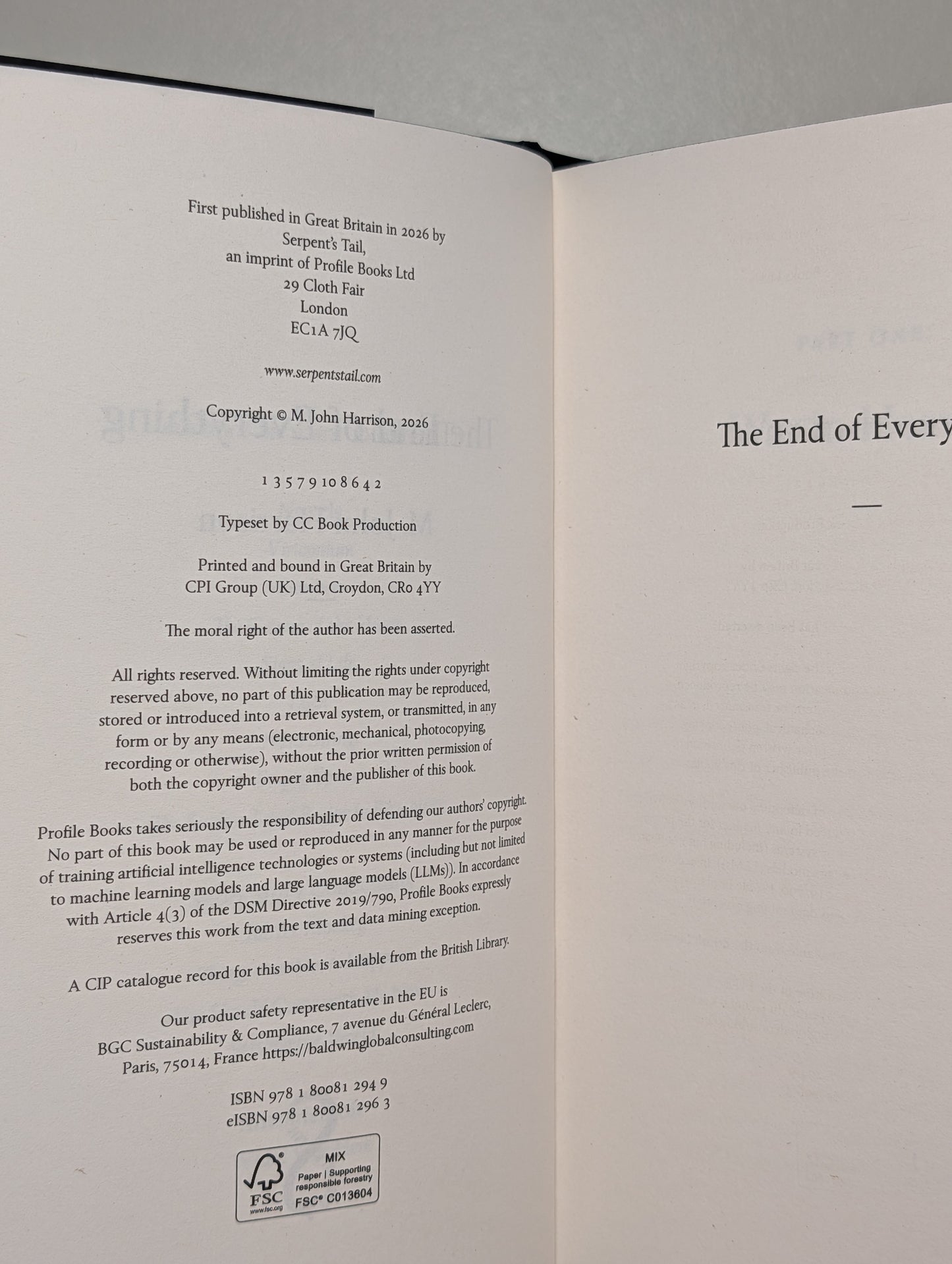 The End of Everything by M. John Harrison (Signed First Edition with sprayed edges)