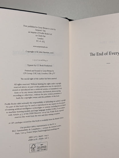 The End of Everything by M. John Harrison (Signed First Edition with sprayed edges)