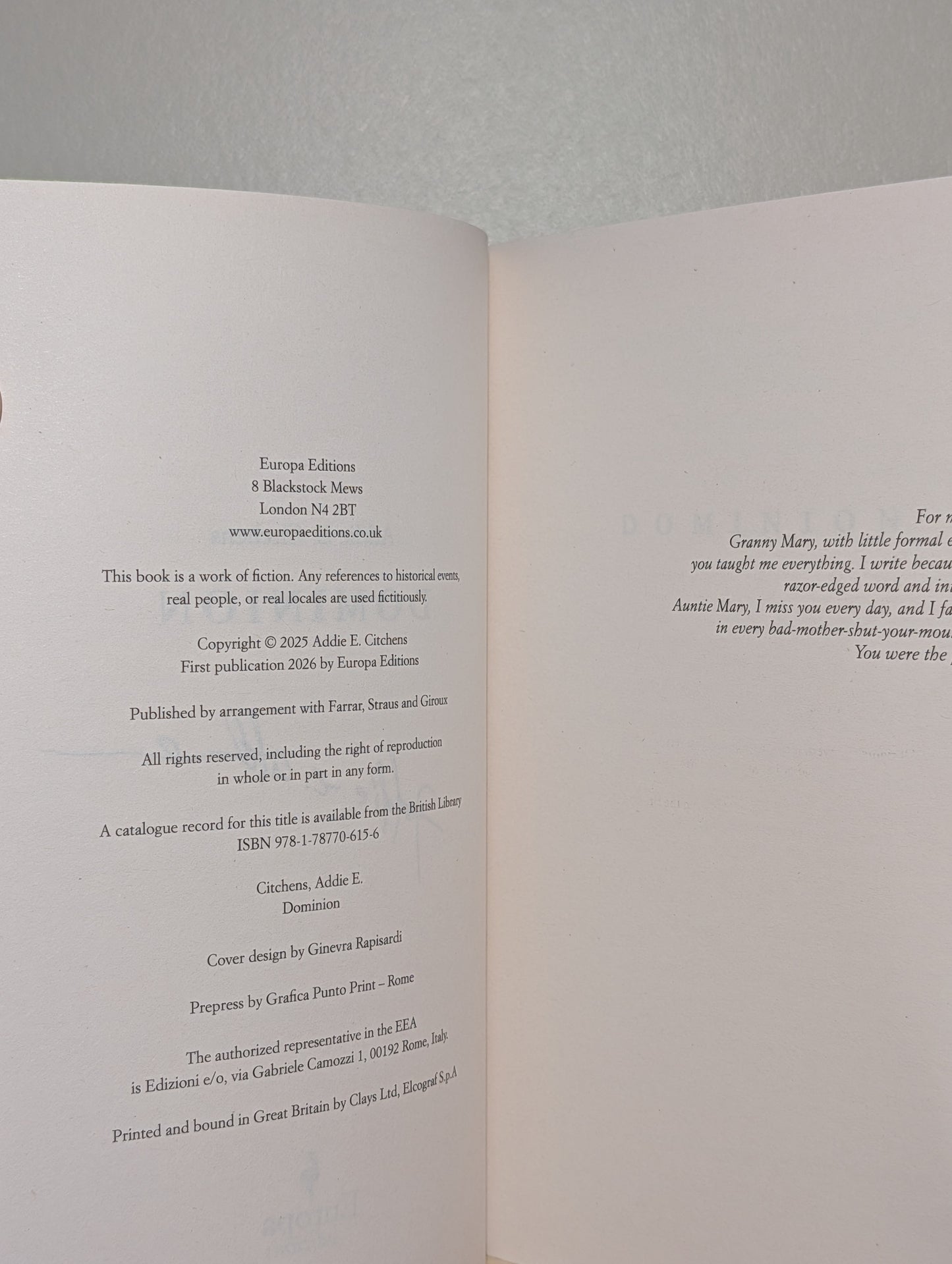 Dominion by Addie E. Citchens (Signed First Edition)