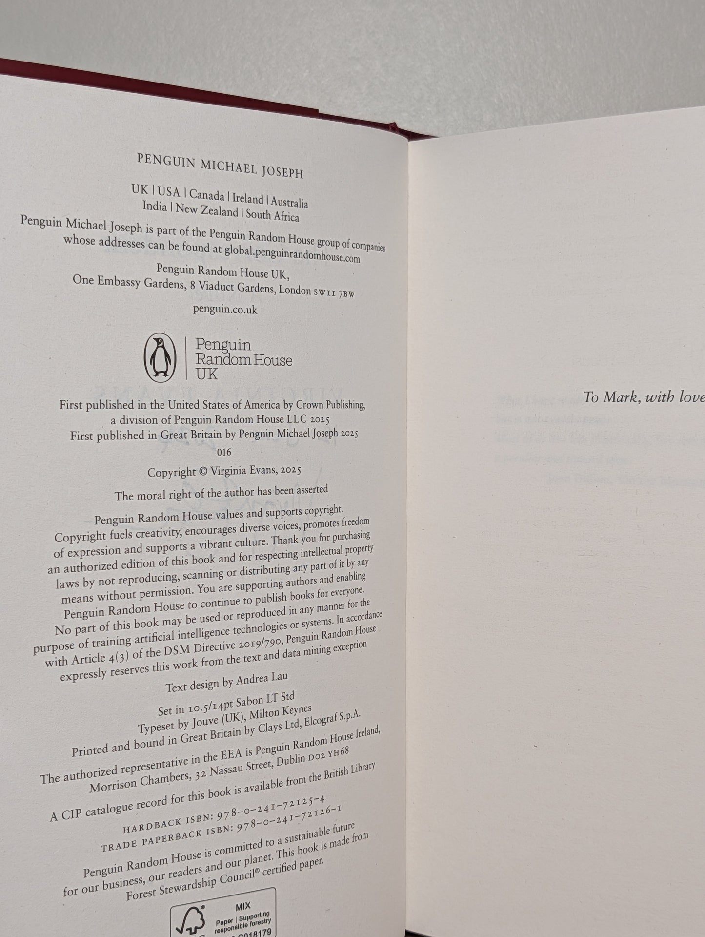 The Correspondent by Virginia Evans (Signed Dated Hardback Edition)