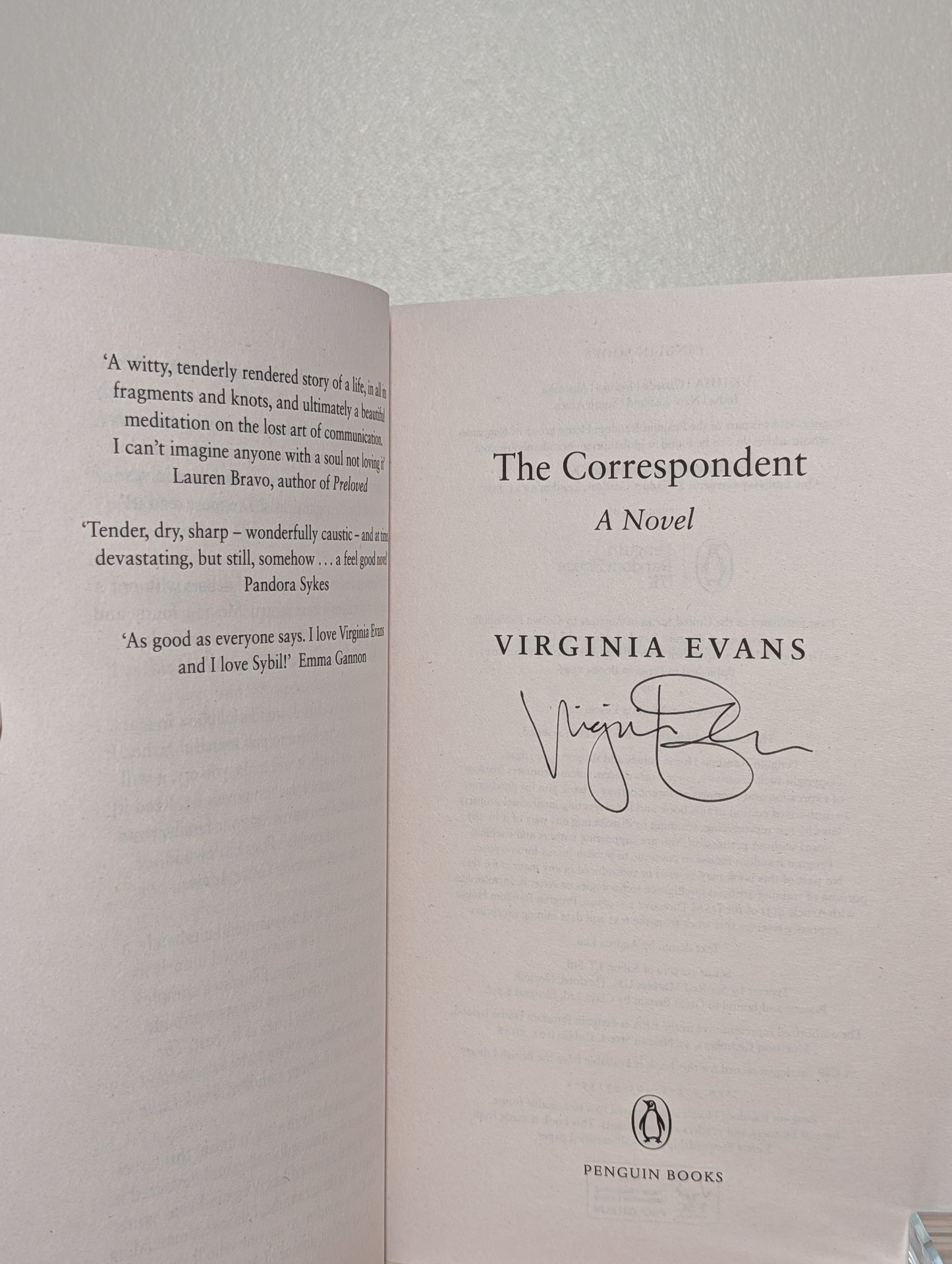 The Correspondent by Virginia Evans (Signed Paperback Edition)