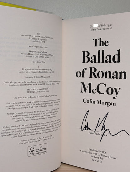 The Ballad of Ronan McCoy by Colin Morgan (Signed Numbered First Edition)