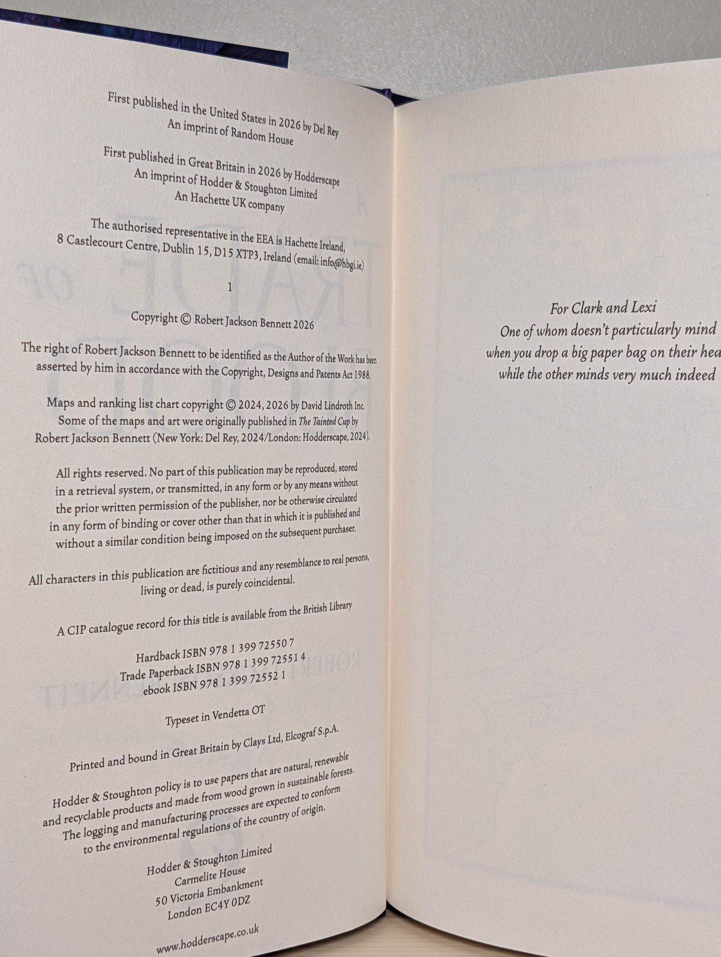 A Trade of Blood by Robert Jackson Bennett (Signed First Edition)