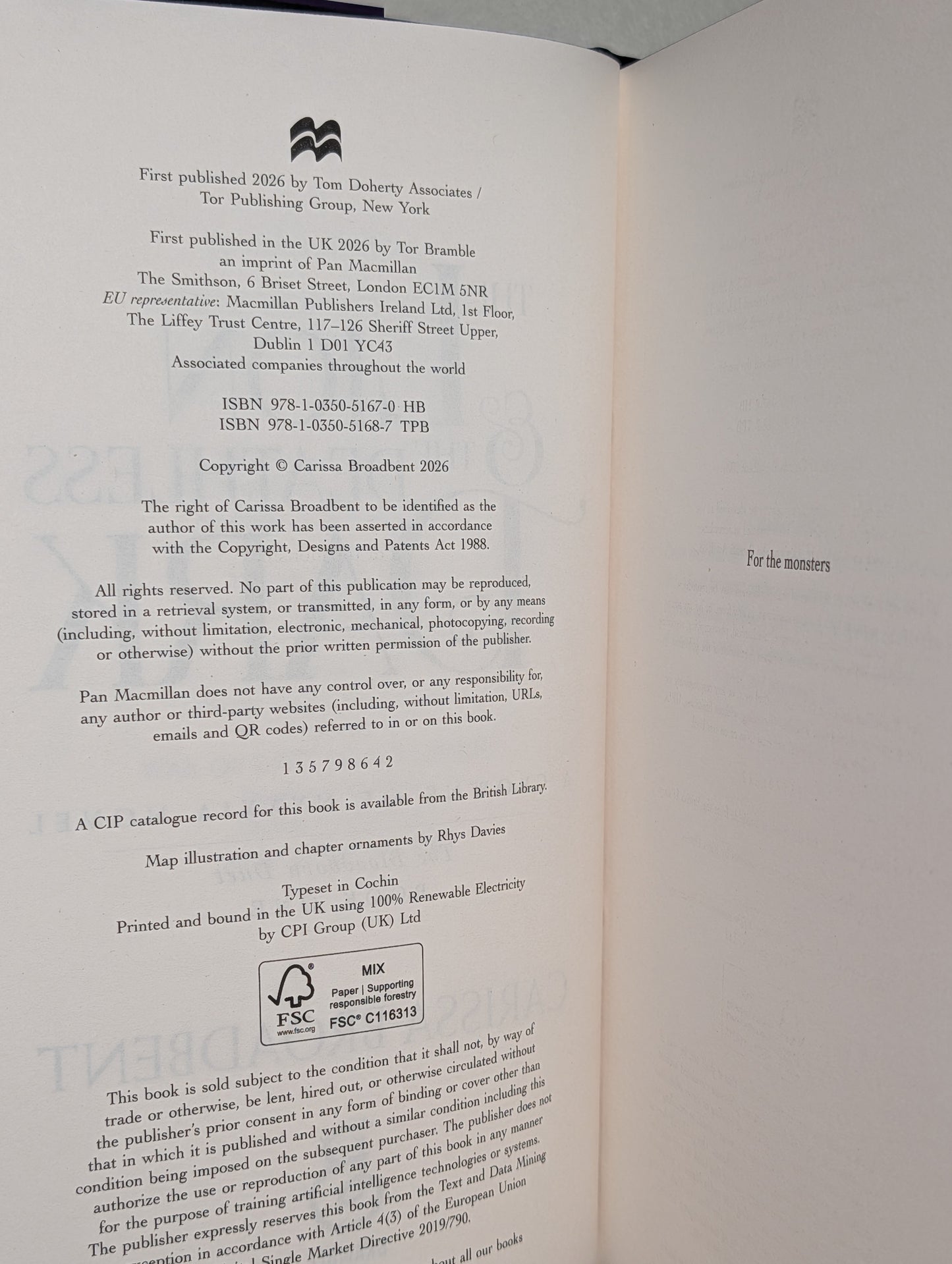 The Lion and the Deathless Dark by Carissa Broadbent (Signed First Edition with sprayed edges)