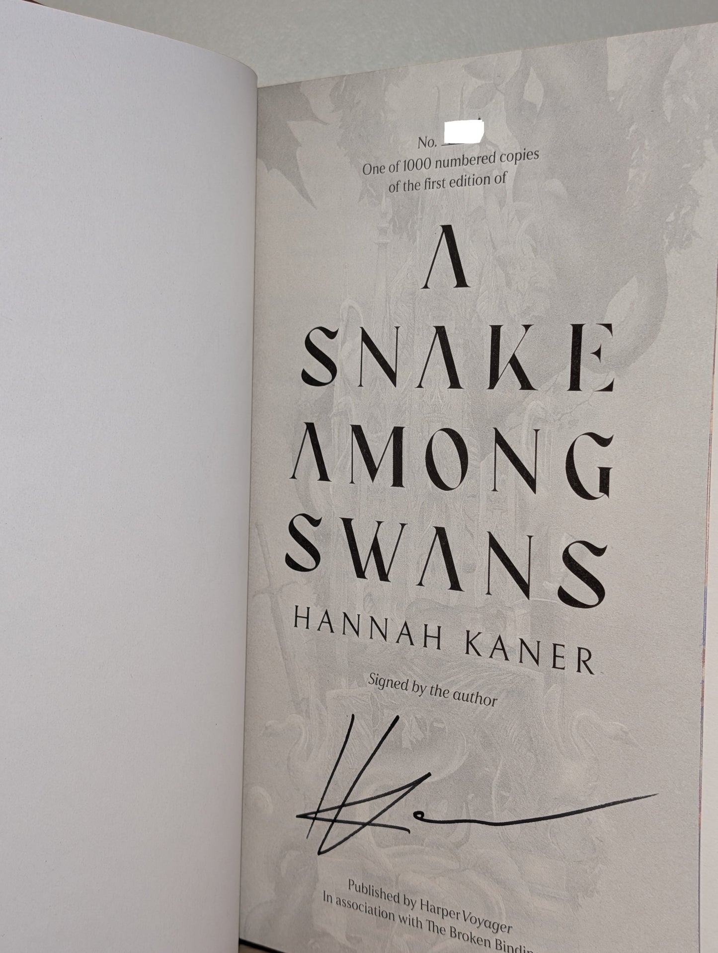 A Snake Among Swans by Hannah Kaner (Signed Numbered with sprayed edges)