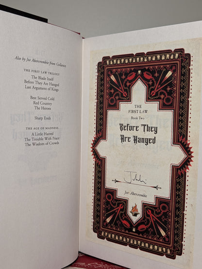 First Law: Blade Itself; Before They Are Hanged; Last Argument of Kings by Joe Abercrombie (Signed Deluxe Edition with sprayed edges)