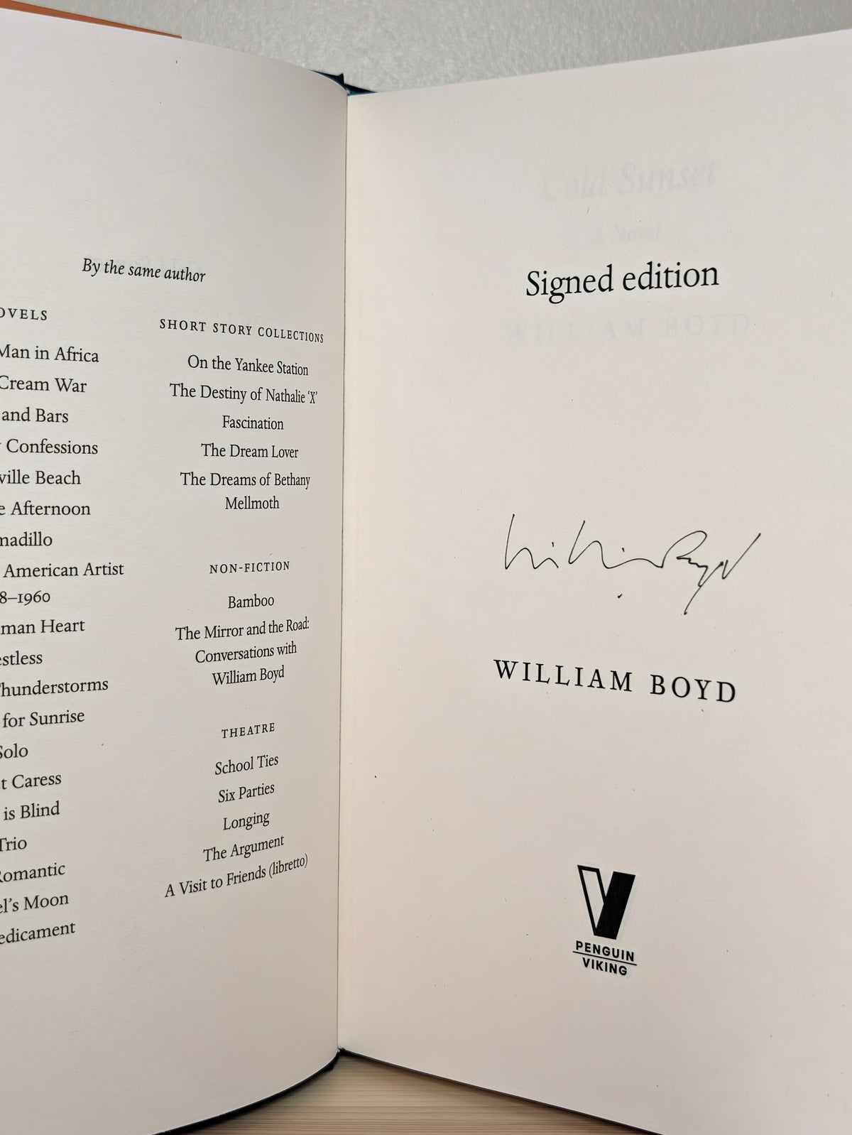 Cold Sunset by William Boyd (Signed First Edition)