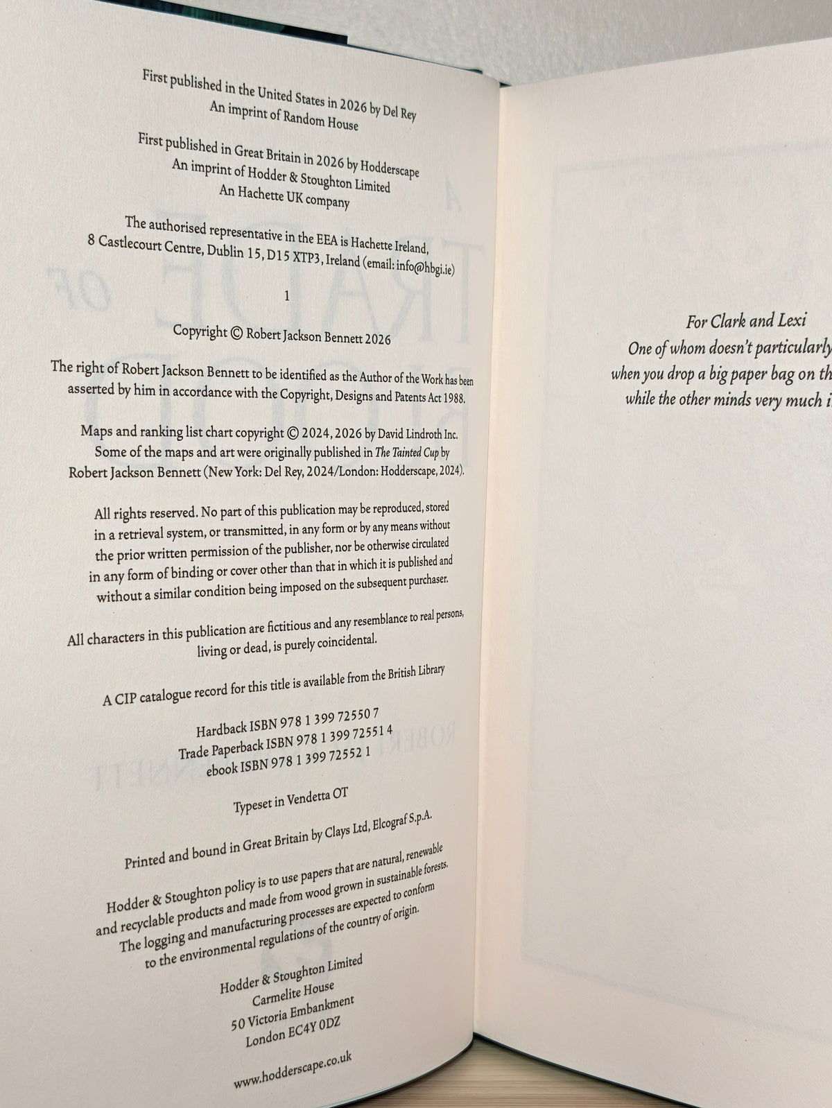 A Trade of Blood by Robert Jackson Bennett (Signed First Edition with sprayed edges)