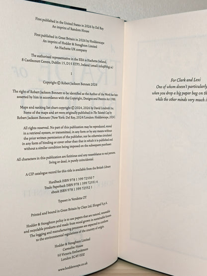 A Trade of Blood by Robert Jackson Bennett (Signed First Edition with sprayed edges)