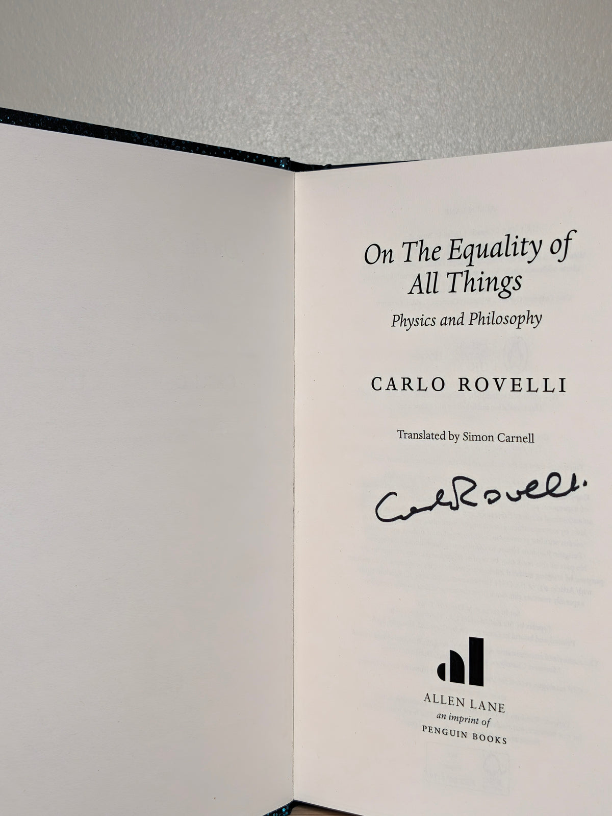 On the Equality of All Things by Carlo Rovelli (Signed First Edition)
