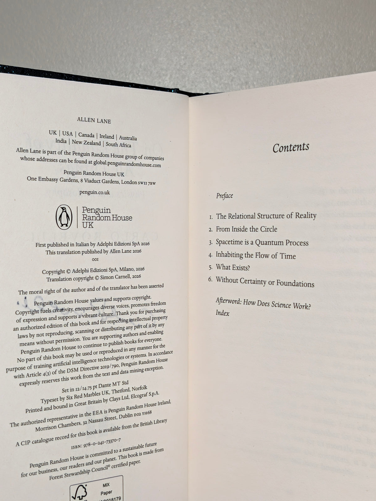 On the Equality of All Things by Carlo Rovelli (Signed First Edition)