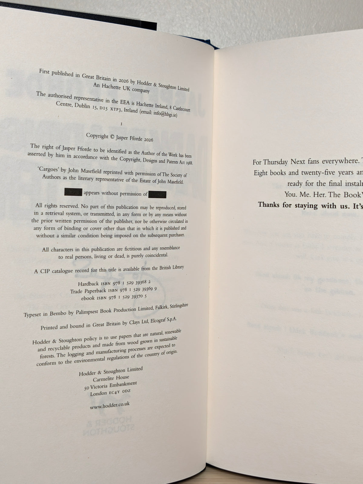 Dark Reading Matter by Jasper Fforde (Signed First Edition)