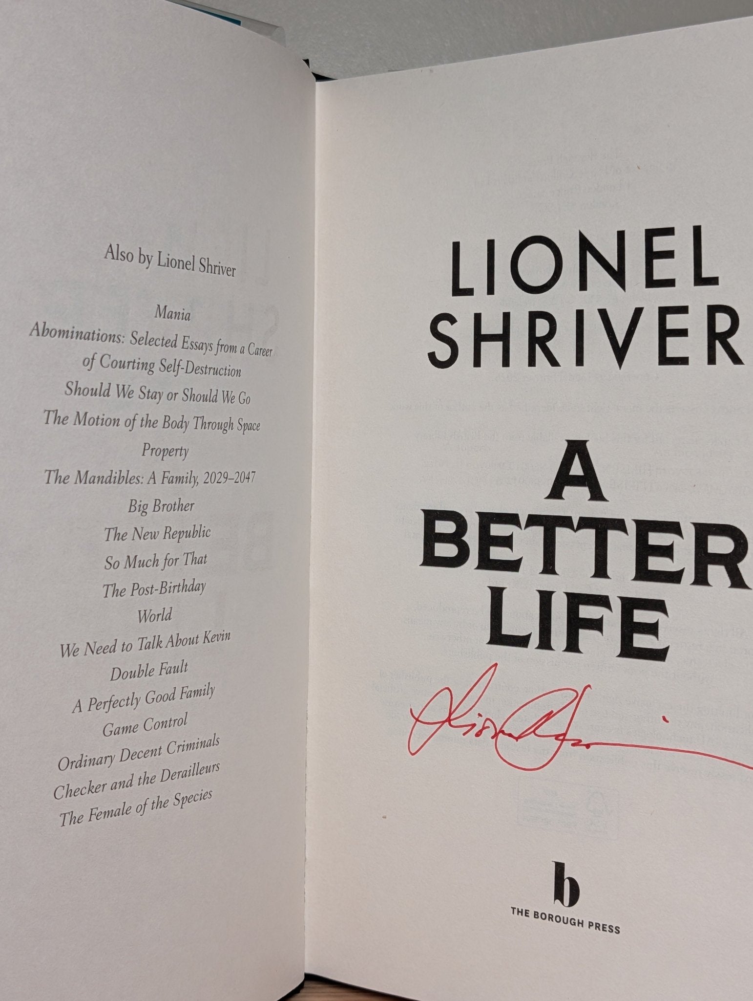 A Better Life by Lionel Shriver (Signed First Edition) - Fialta Books