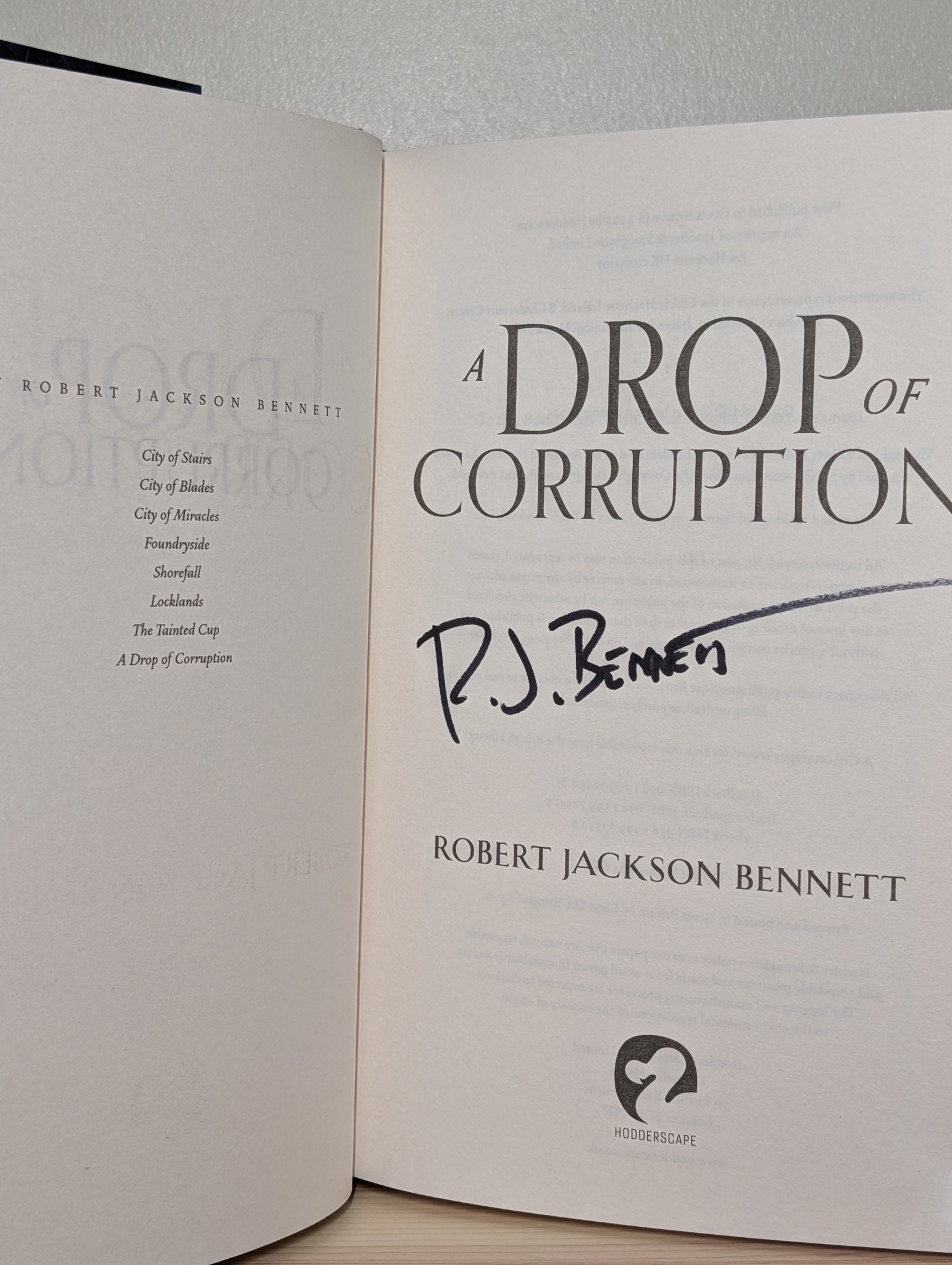 A Drop of Corruption by Robert Jackson Bennett (Signed First Edition) - Fialta Books