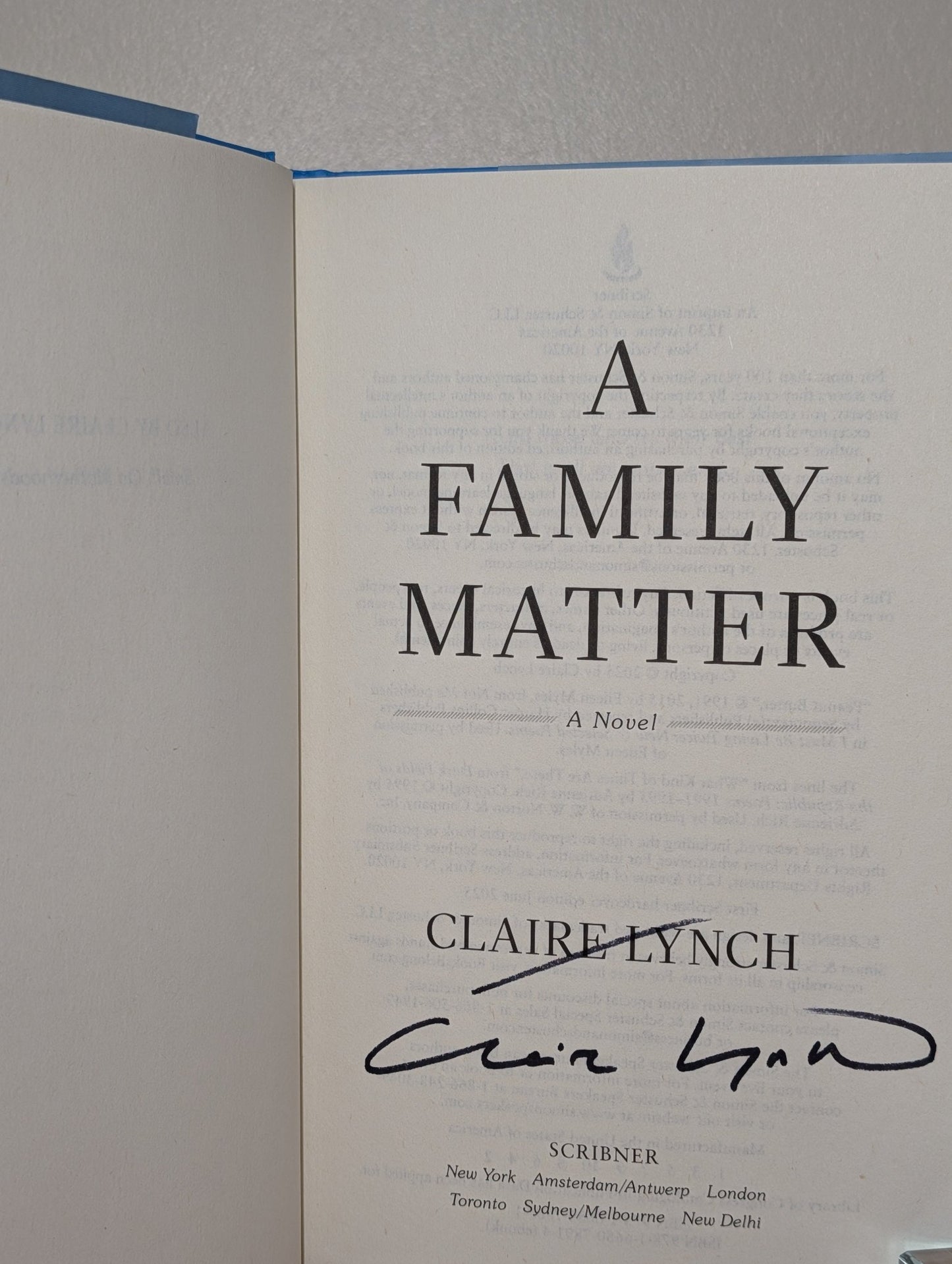 A Family Matter by Claire Lynch (Signed First American Edition) - Fialta Books