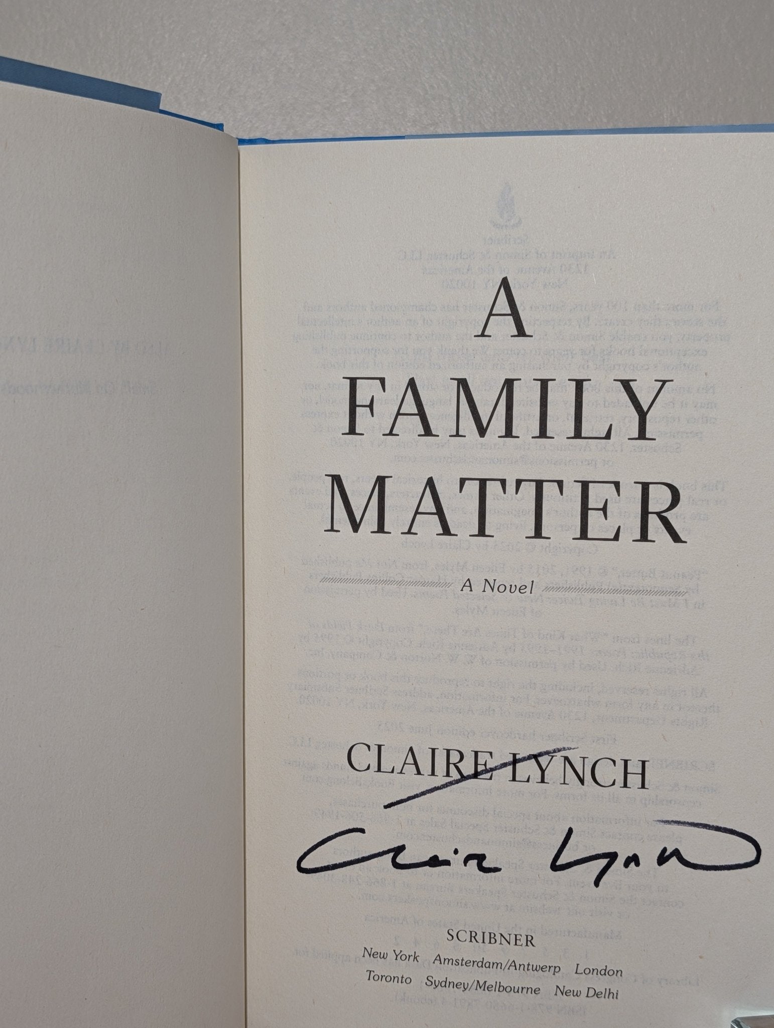 A Family Matter by Claire Lynch (Signed First American Edition) - Fialta Books