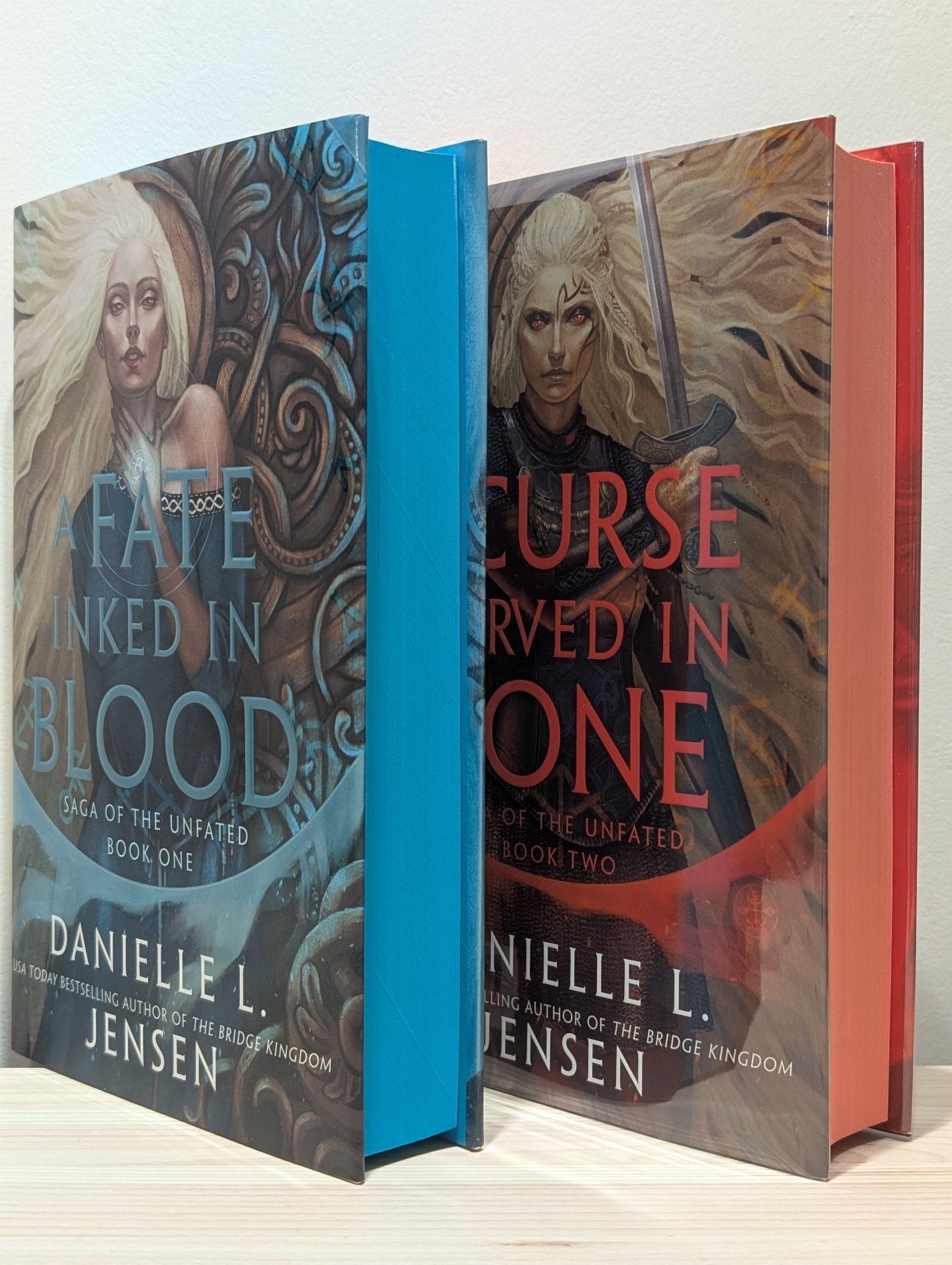 A Fate Inked in Blood; A Curse Carved in Bone by Danielle L. Jensen (Signed with sprayed edges) - Fialta Books