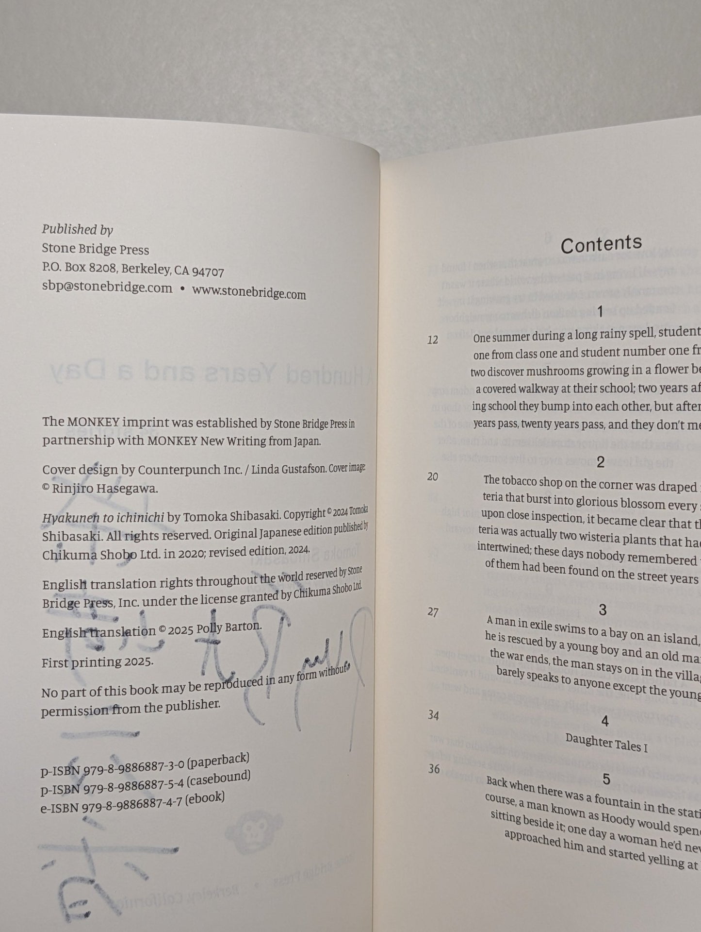 A Hundred Years and a Day: 34 Stories by Tomoka Shibasaki (Double Signed First Edition) - Fialta Books