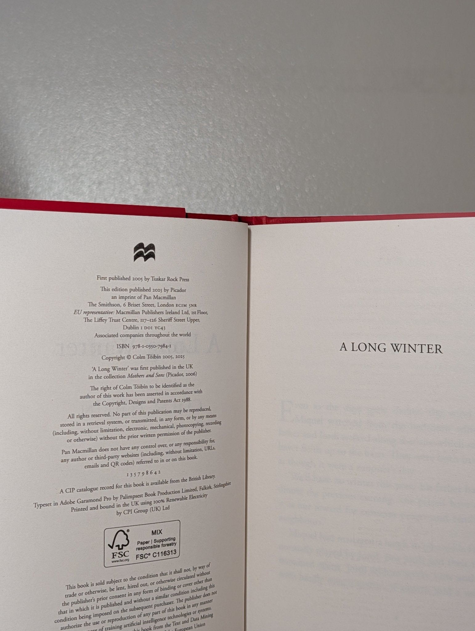 A Long Winter by Colm Toibin (Signed) - Fialta Books