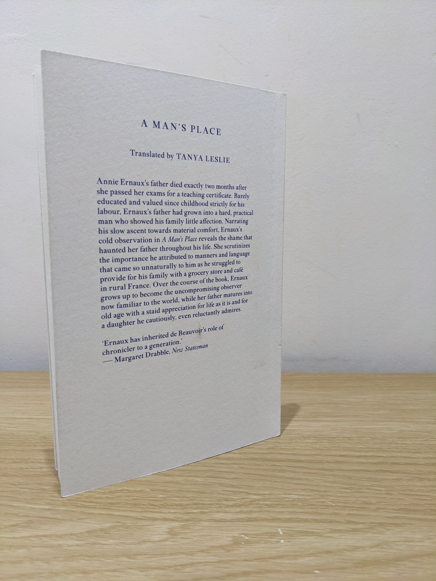 A Man's Place by Annie Ernaux (First Edition) - Fialta Books