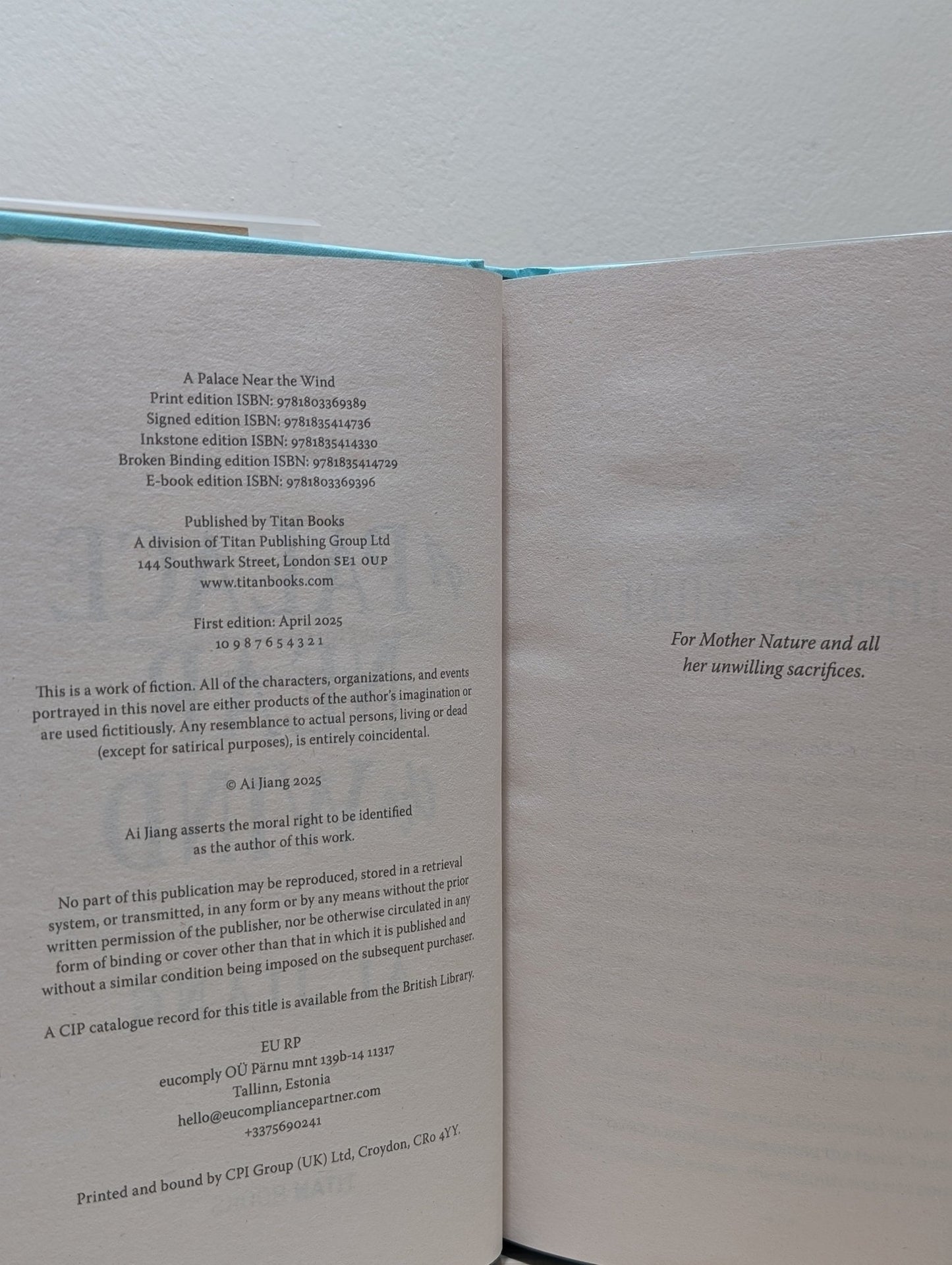 A Palace Near the Wind: Natural Engines 1 by Ai Jiang (Signed First Edition with sprayed edges) - Fialta Books