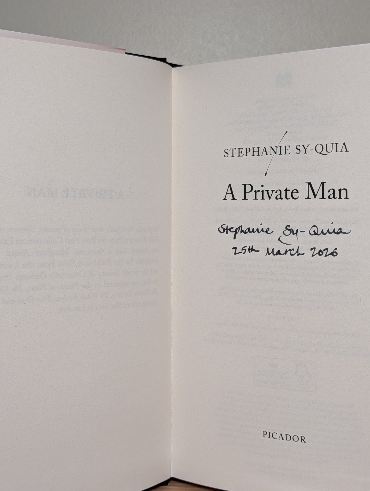 A Private Man by Stephanie Sy - Quia (Signed Dated First Edition) - Fialta Books