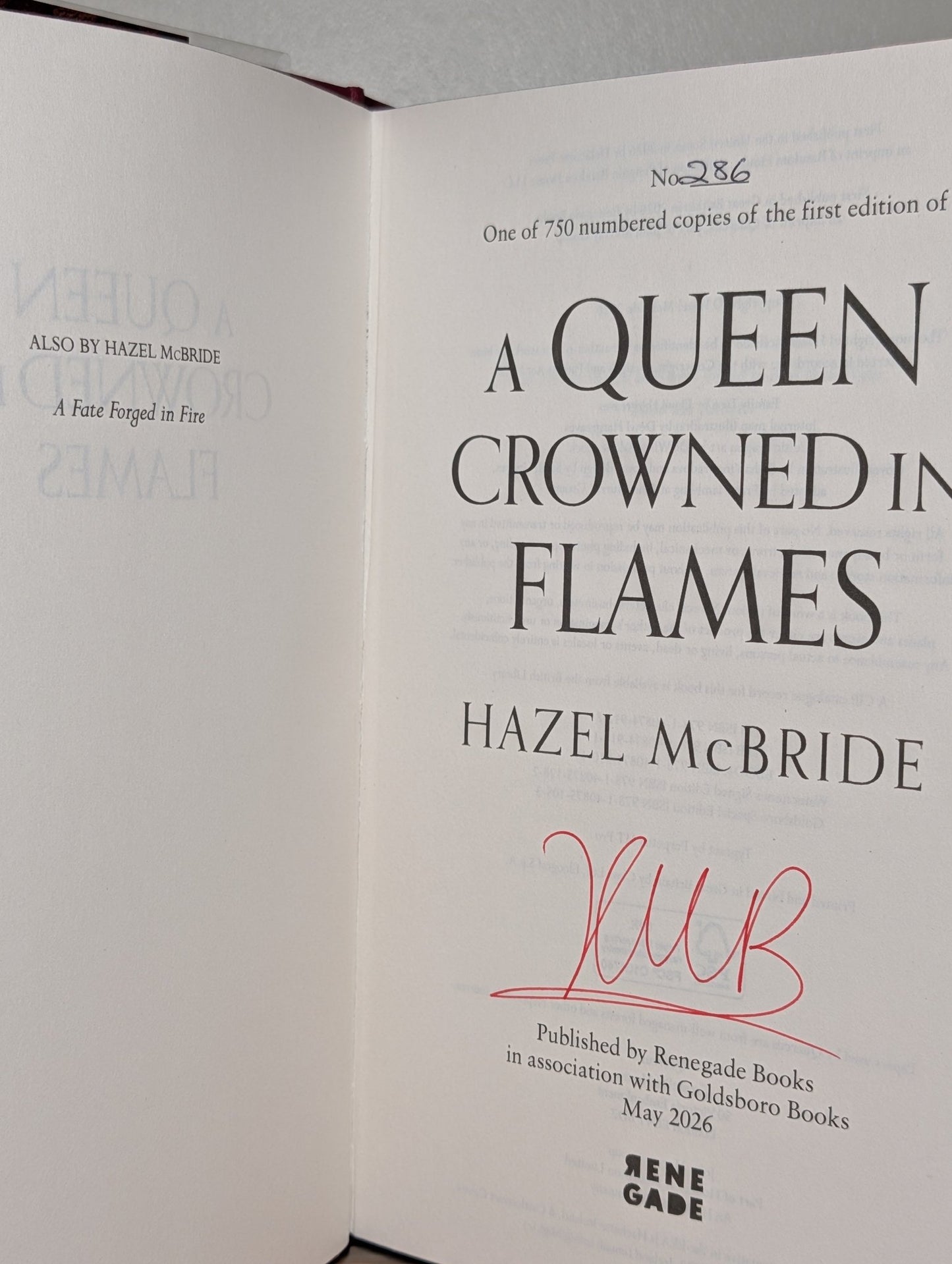 A Queen Crowned in Flames by Hazel McBride (Signed Numbered Edition with sprayed edges) - Fialta Books