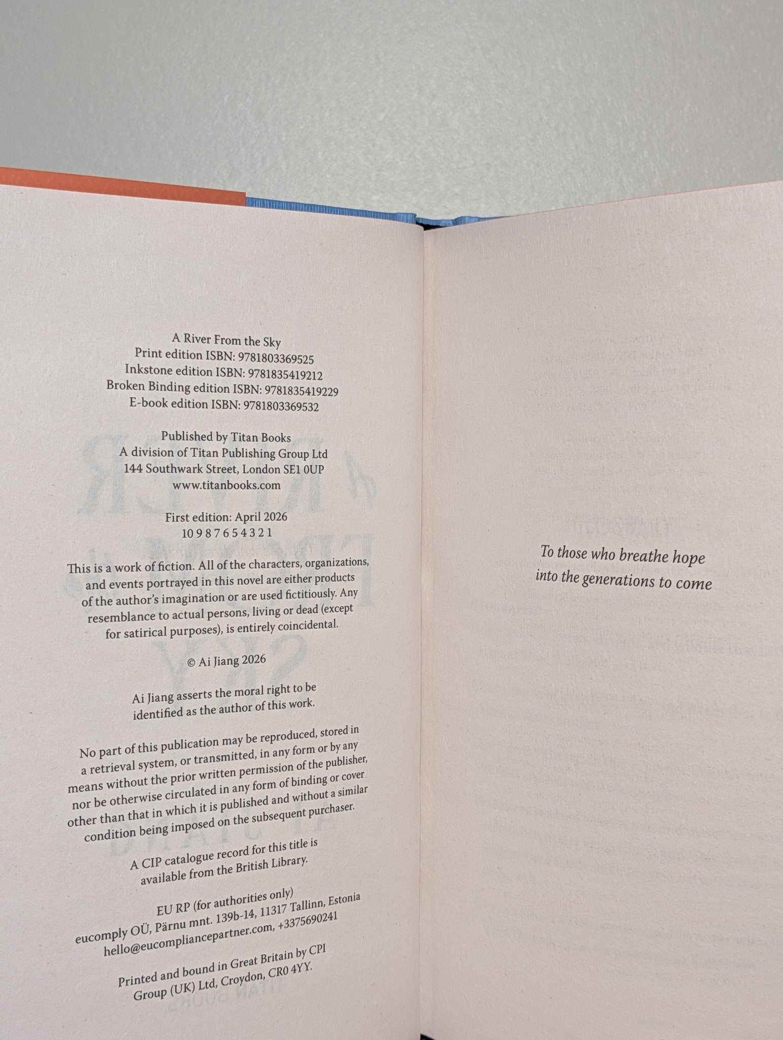 A River From the Sky by Ai Jiang (Signed Numbered First Edition with sprayed edges) - Fialta Books