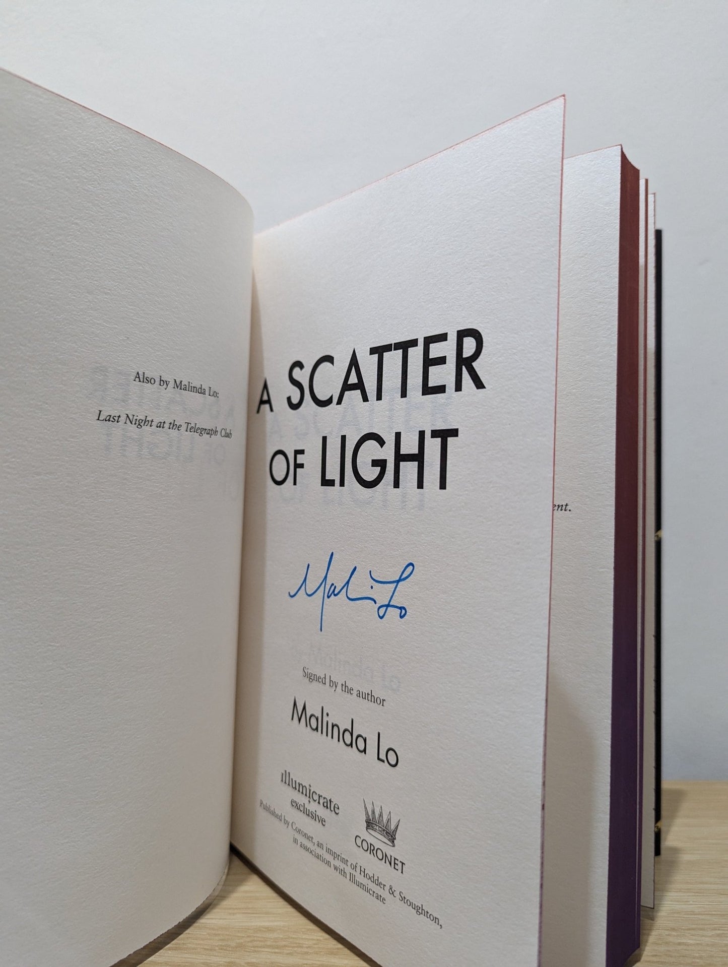 A Scatter of Light; Last Night at the Telegraph Club by Malinda Lo (Signed Set with sprayed edges) - Fialta Books