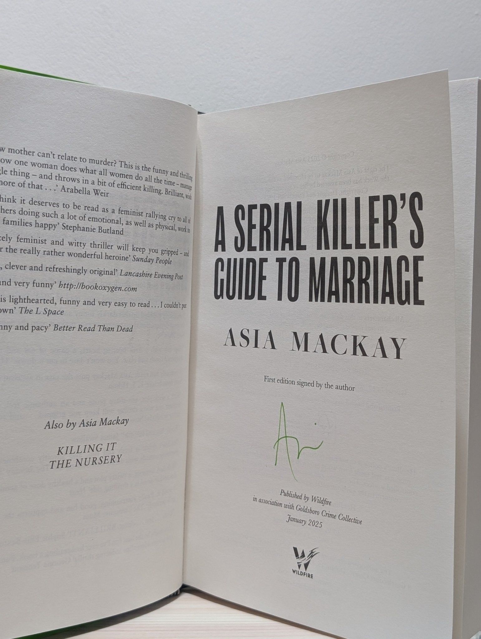 A Serial Killer's Guide to Marriage by Asia Mackay (Signed First Edition) - Fialta Books
