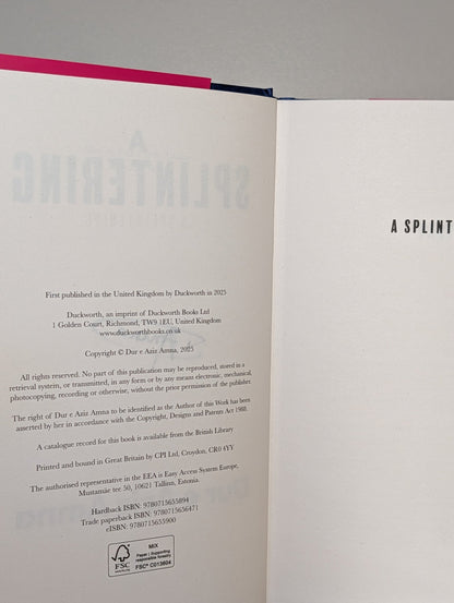 A Splintering by Dur E Aziz Amna (Signed First Edition) - Fialta Books