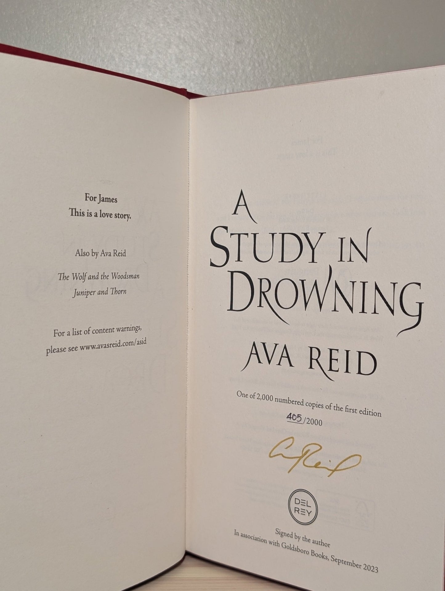 A Study in Drowning; A Theory of Dreaming by Ava Reid (Signed Numbered First Edition with sprayed edges) - Fialta Books