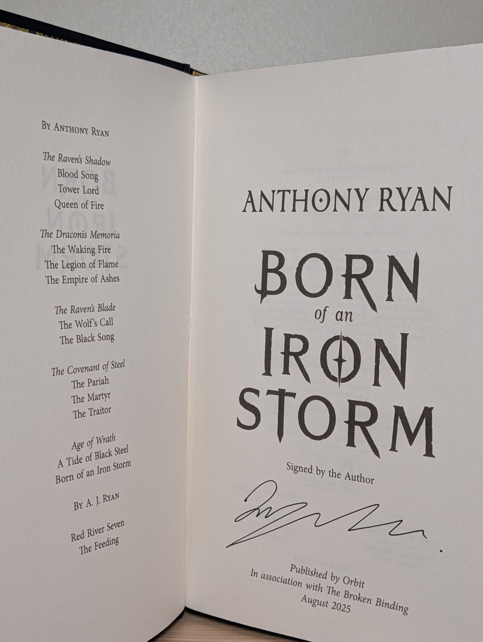 A Tide of Black Steel; Born of an Iron Storm by Anthony Ryan (Signed with sprayed edges) - Fialta Books