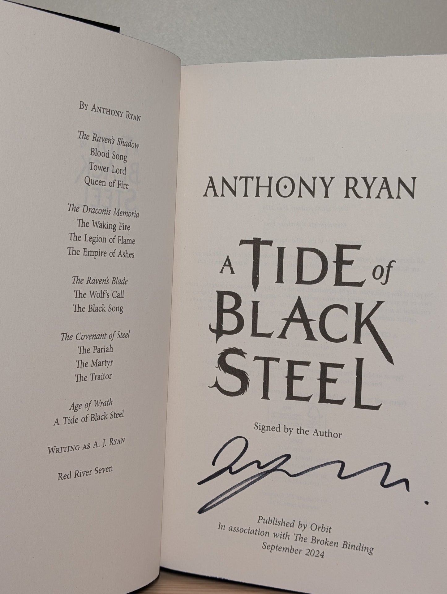 A Tide of Black Steel; Born of an Iron Storm by Anthony Ryan (Signed with sprayed edges) - Fialta Books