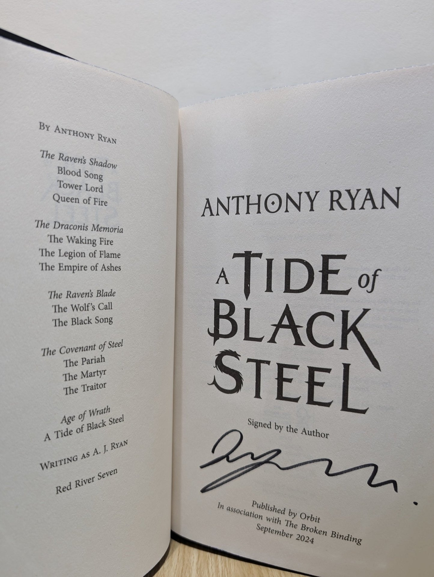 A Tide of Black Steel by Anthony Ryan (Signed First Edition with sprayed edges) - Fialta Books