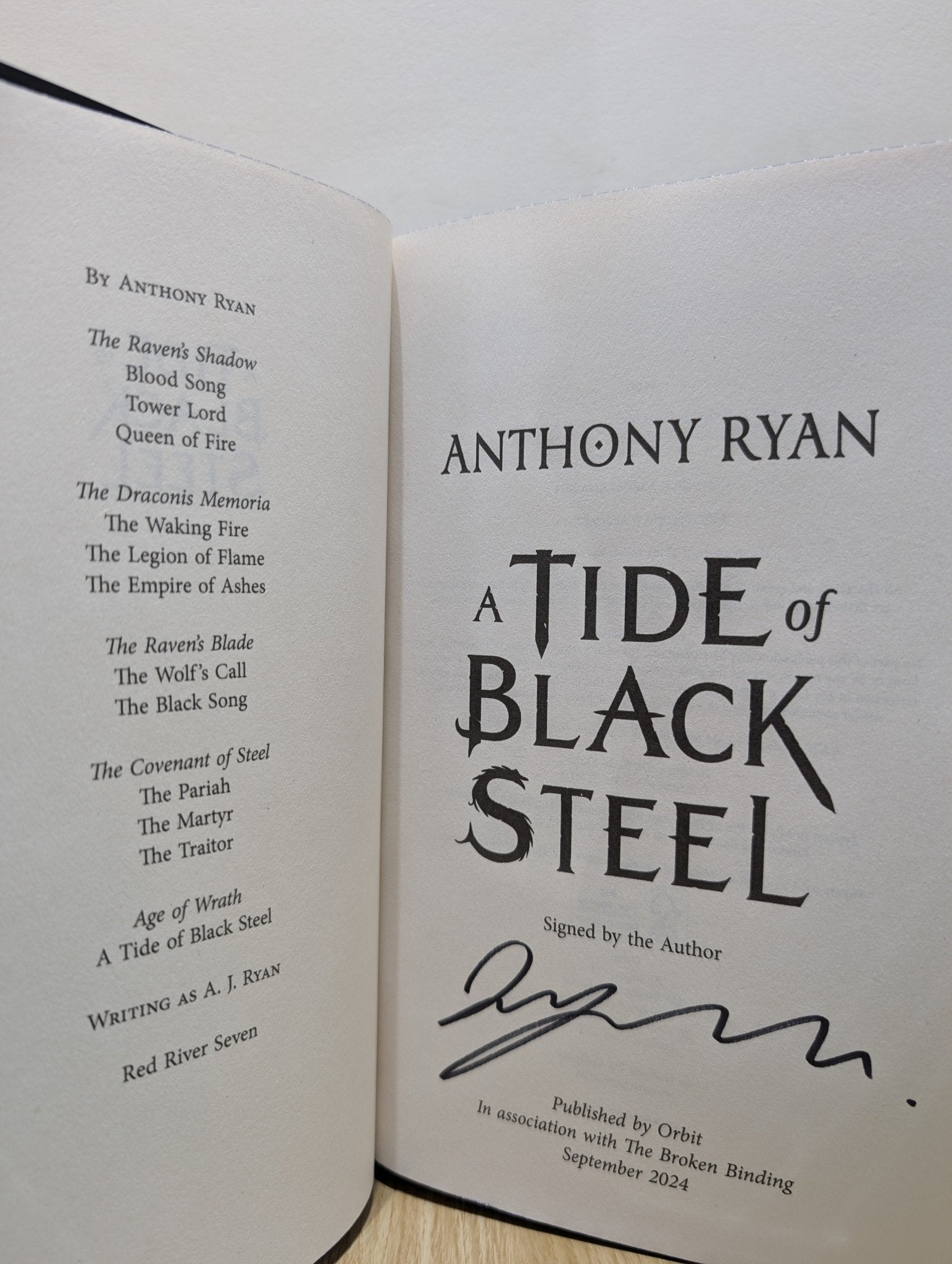 A Tide of Black Steel by Anthony Ryan (Signed First Edition with sprayed edges) - Fialta Books