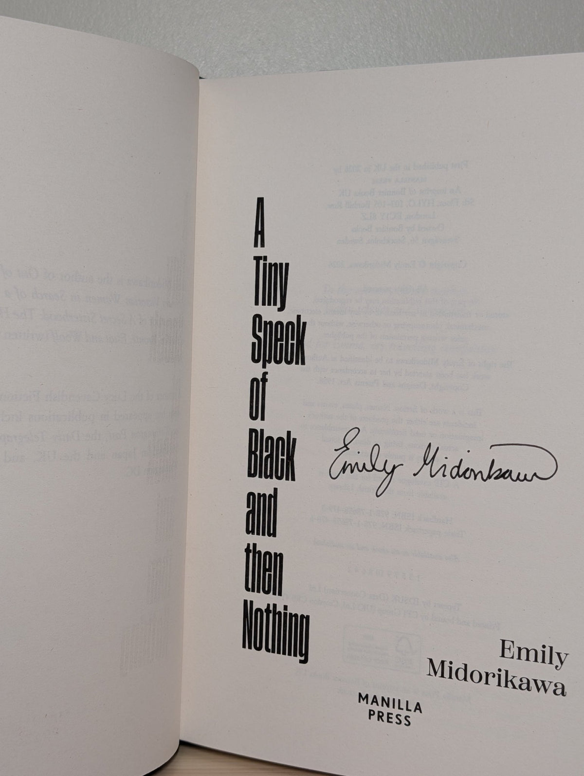A Tiny Speck of Black and Then Nothing by Emily Midorikawa (Signed First Edition) - Fialta Books