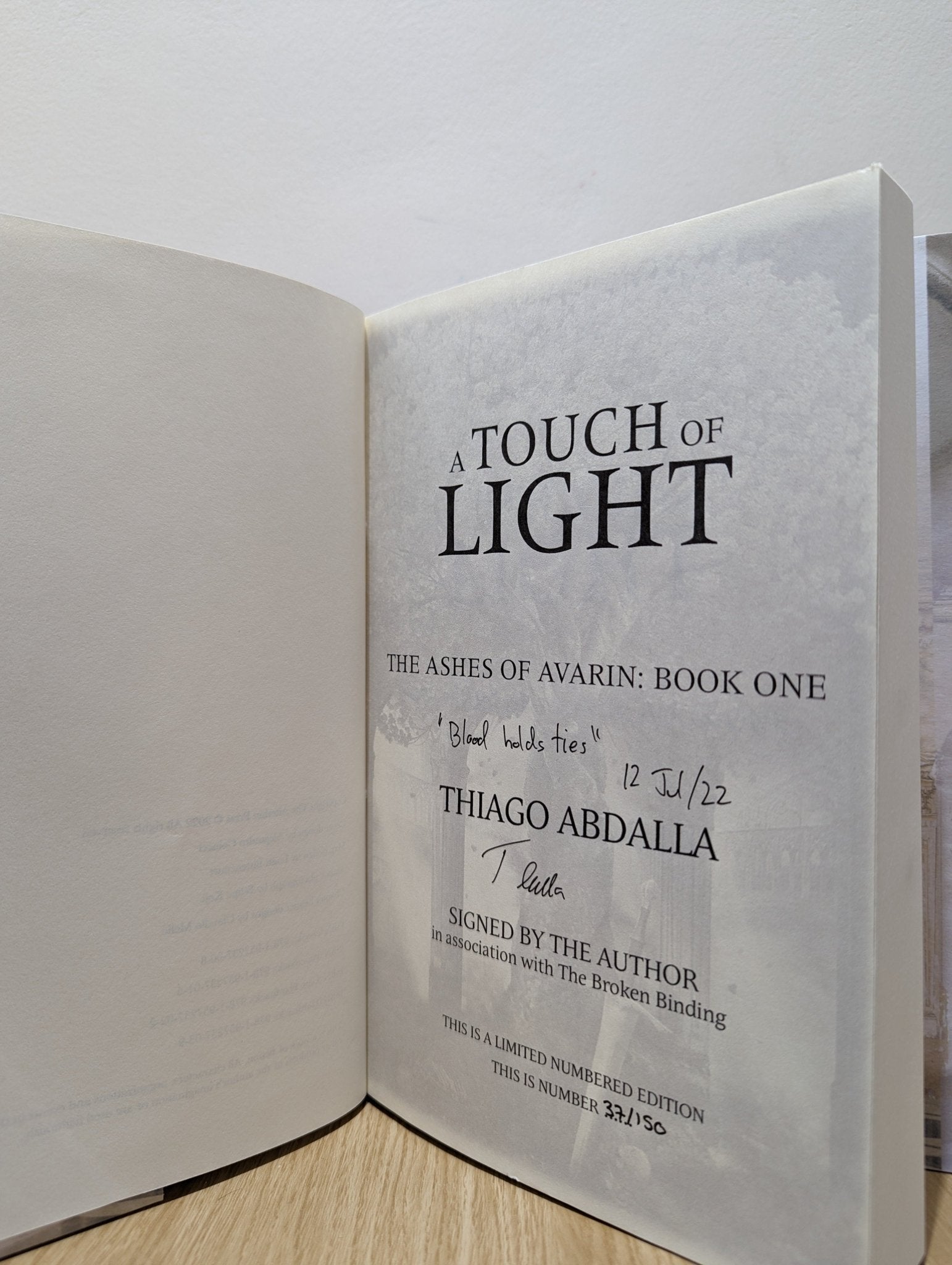 A Touch of Light; A Shade of Madness: The Ashes of Avarin Book 1 - 2 by Thiago Abdalla (Signed Lined) - Fialta Books