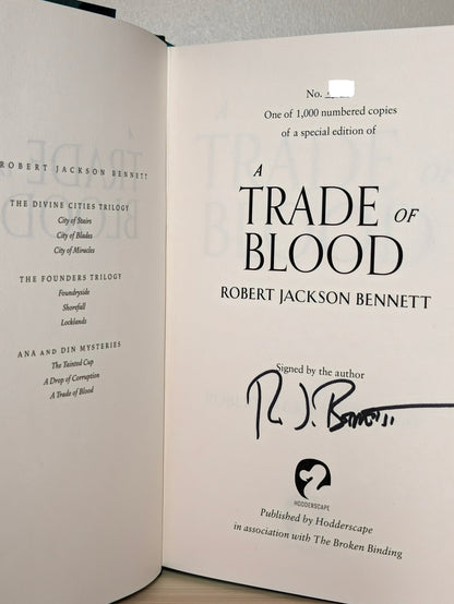A Trade of Blood by Robert Jackson Bennett (Signed First Edition with sprayed edges) - Fialta Books