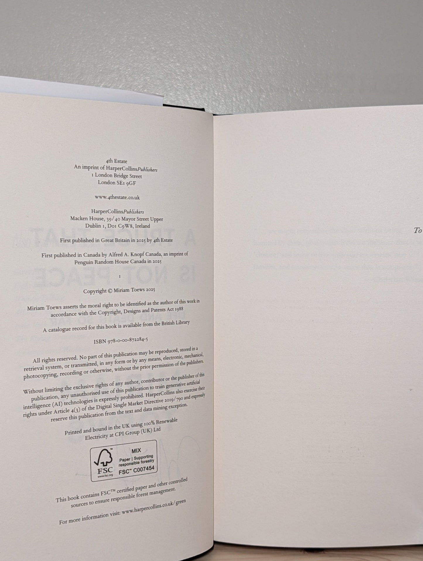 A Truce That Is Not Peace by Miriam Toews (Signed First Edition) - Fialta Books