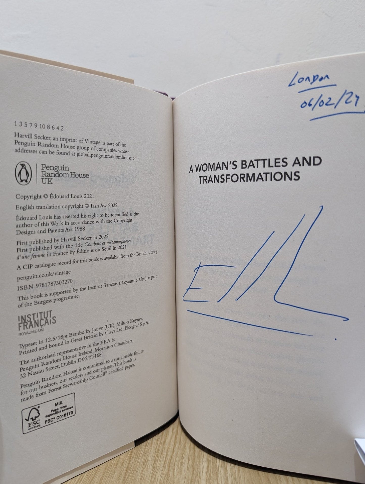 A Woman's Battles and Transformations by Edouard Louis (Signed Dated First Edition) - Fialta Books