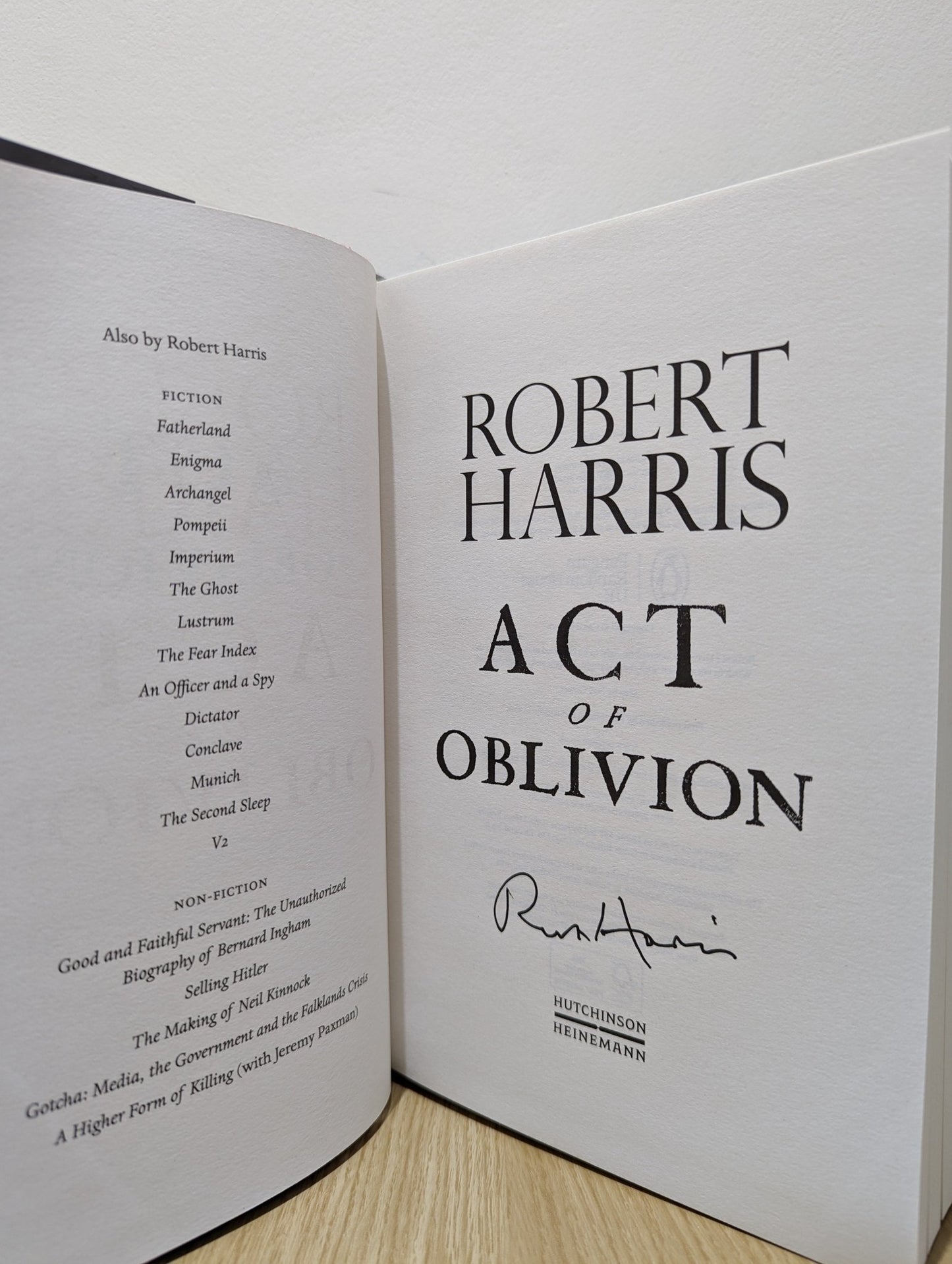 Act of Oblivion by Robert Harris (Signed First Edition) - Fialta Books