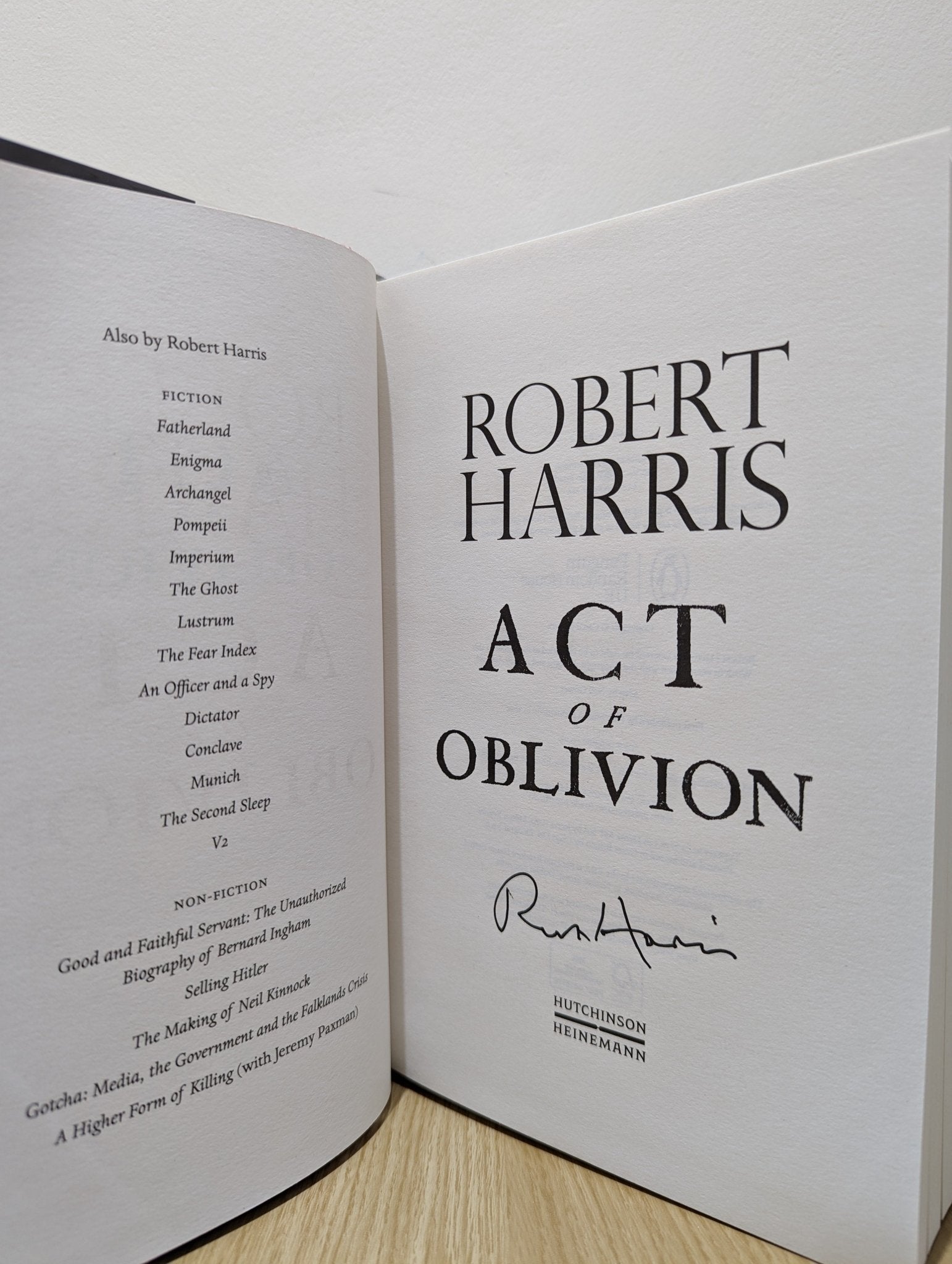 Act of Oblivion by Robert Harris (Signed First Edition) - Fialta Books