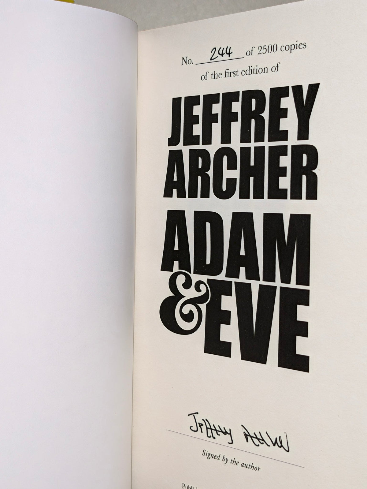 Adam and Eve by Jeffrey Archer (Signed Numbered Edition with sprayed edges) - Fialta Books