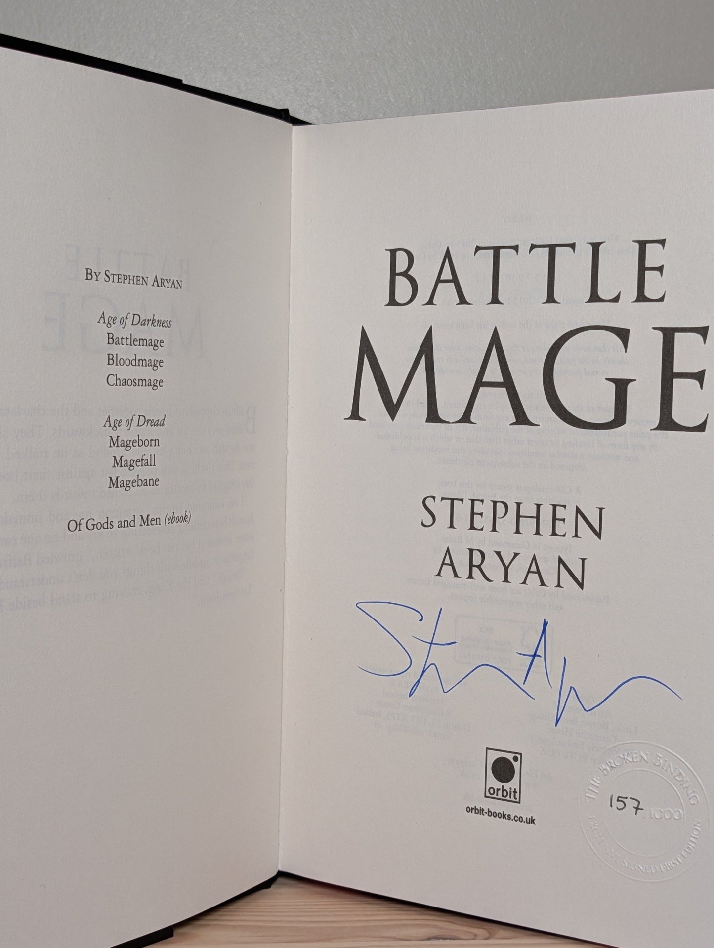 Age of Darkness Trilogy: Battlemage; Bloodmage; Chaosmage by Stephen Aryan (Signed) - Fialta Books