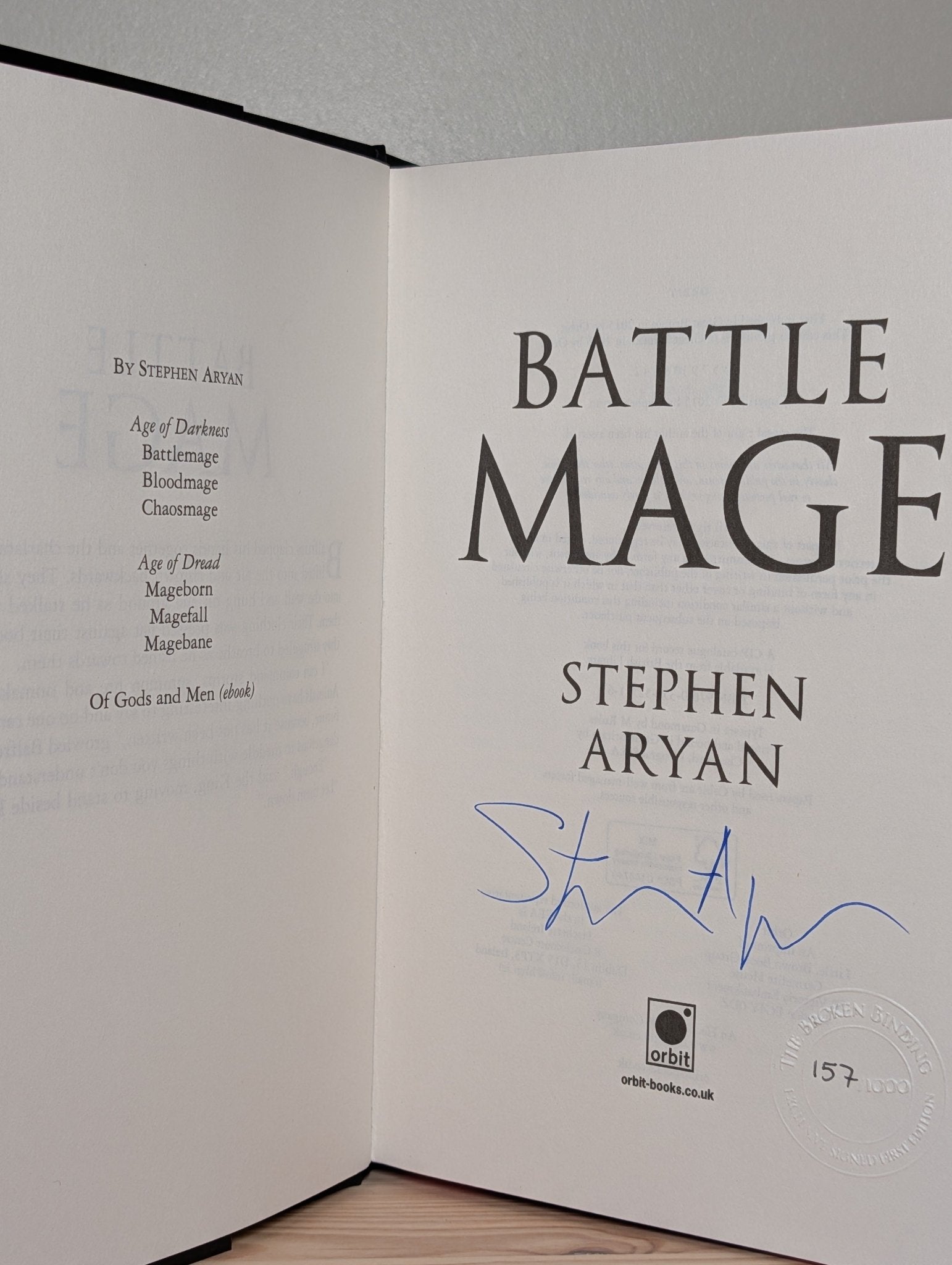 Age of Darkness Trilogy: Battlemage; Bloodmage; Chaosmage by Stephen Aryan (Signed) - Fialta Books