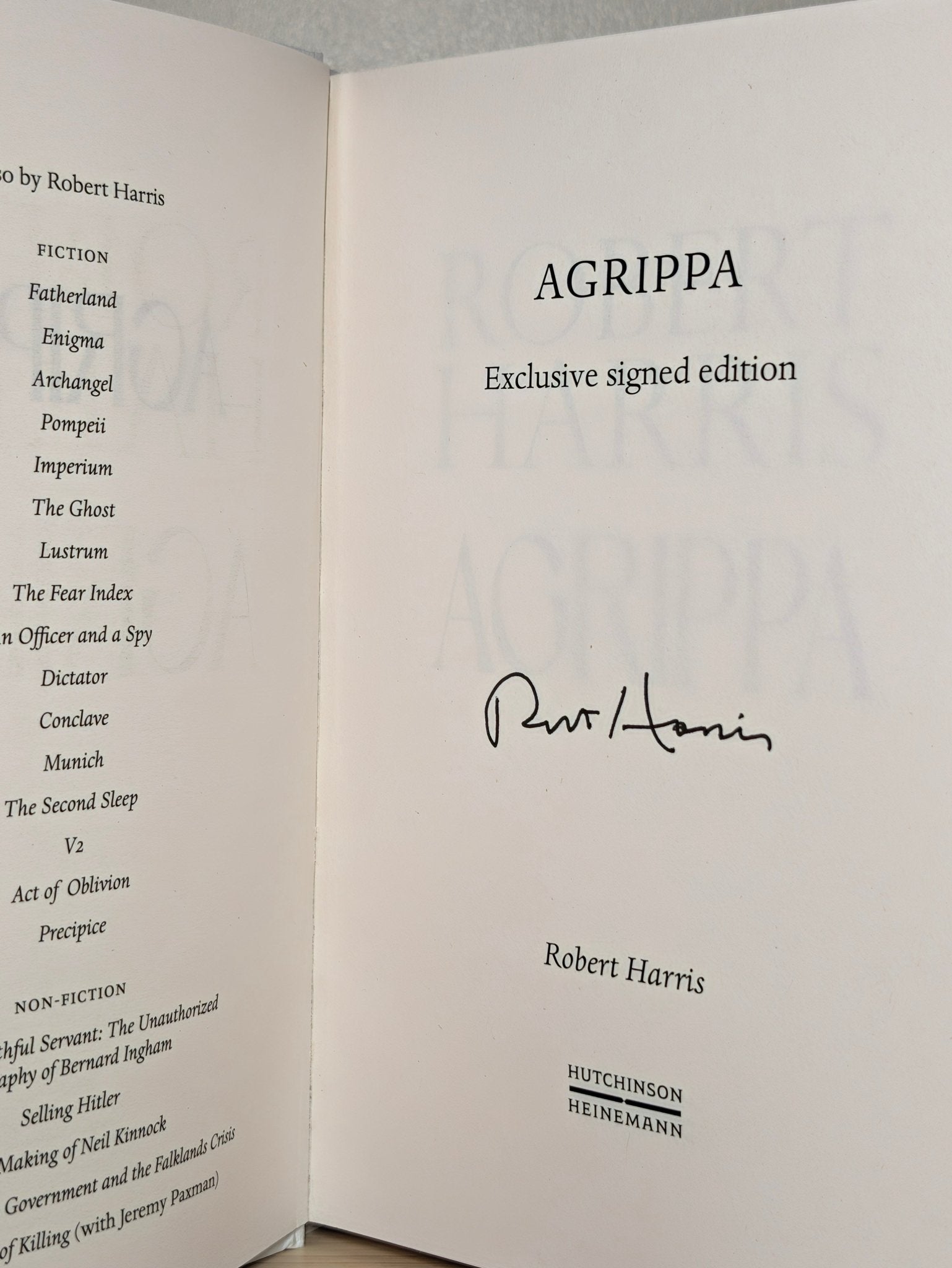Agrippa by Robert Harris (Signed First Edition) - Fialta Books